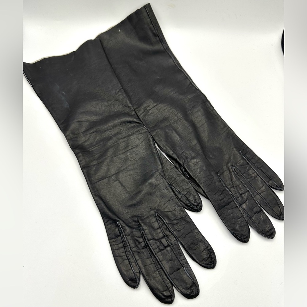 Grandoe 7 Kidskin Washable Leather Vintage Black Opera Gloves